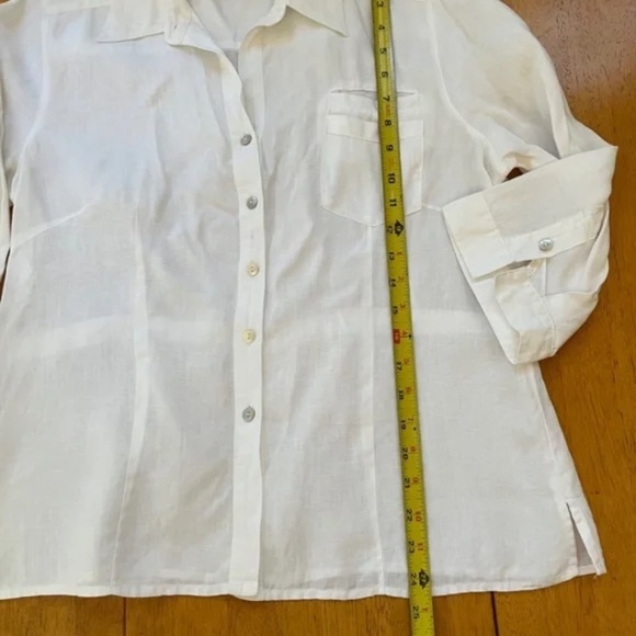 Edward White Linen Back Split Hem Double Front Chest Pocket Shirt Blouse, Size L - Picture 7 of 10